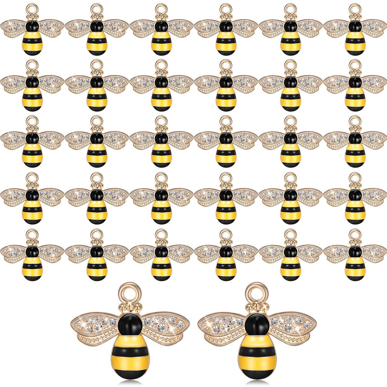 32 Pieces Bee Charm Pendants with Rhinestone, Honeybee Charms Pendants for Jewelry Making, DIY Craft, Earring, Necklace and Bracelet